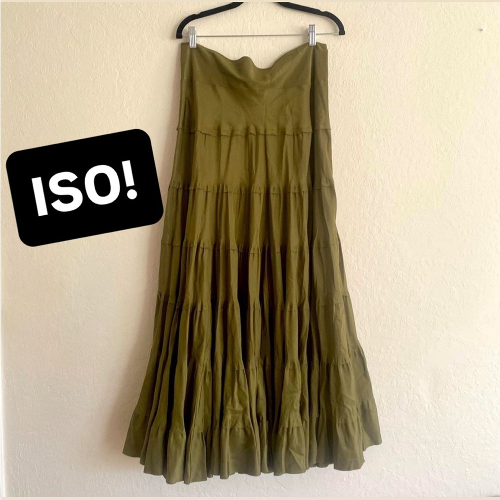 IS0 Fei for Anthropologie olive green 100% silk tiered maxi skirt in sz 2 or 4